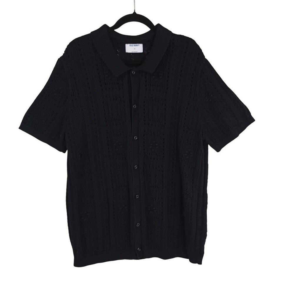 Old Navy Womens Crochet Button-Up Short Sleeve Shirts Sweater XXL 100% Cotton